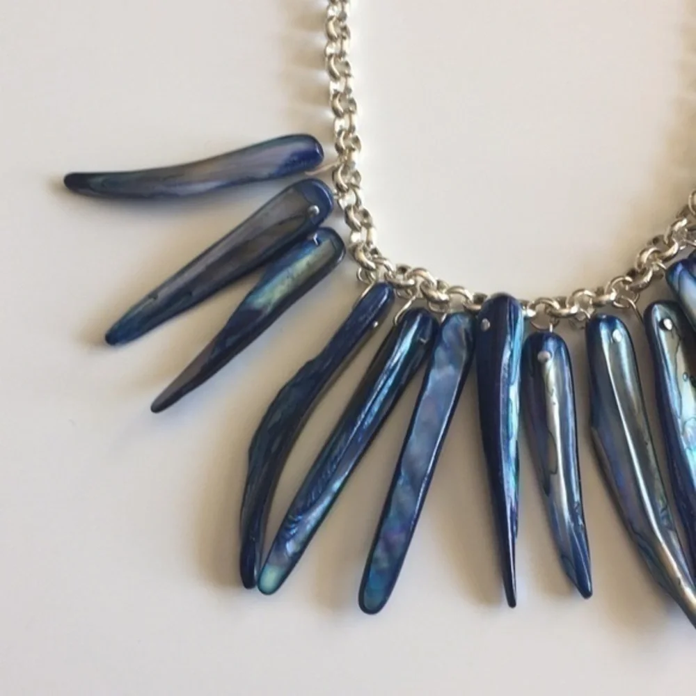Handmade Blue Shell Statement Necklace Coastal Luxury Textured Bold Unique